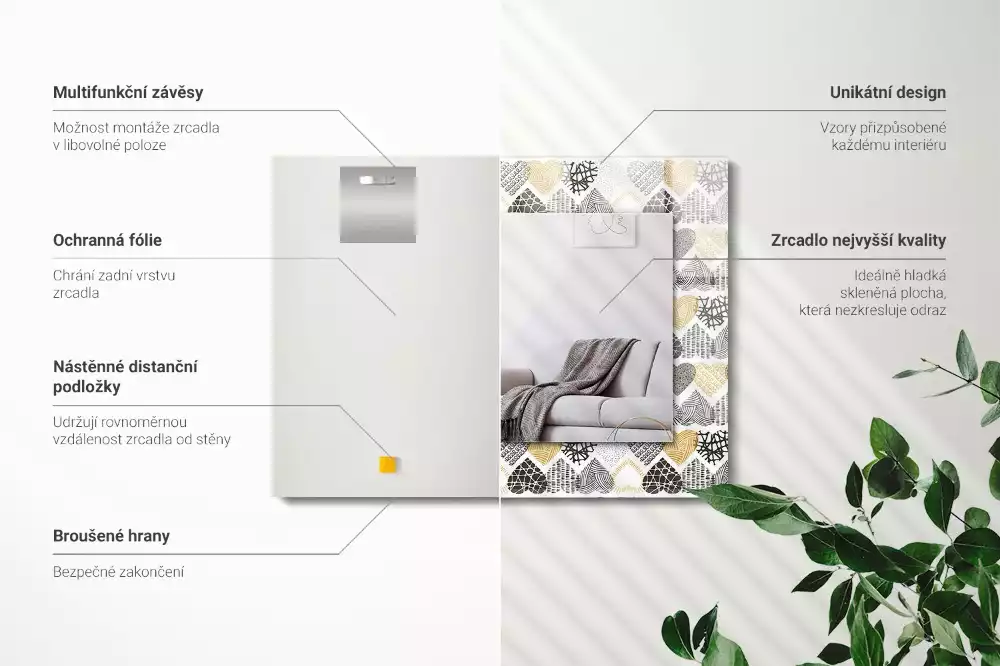 Négyszögletes dísztükör Színes szívek