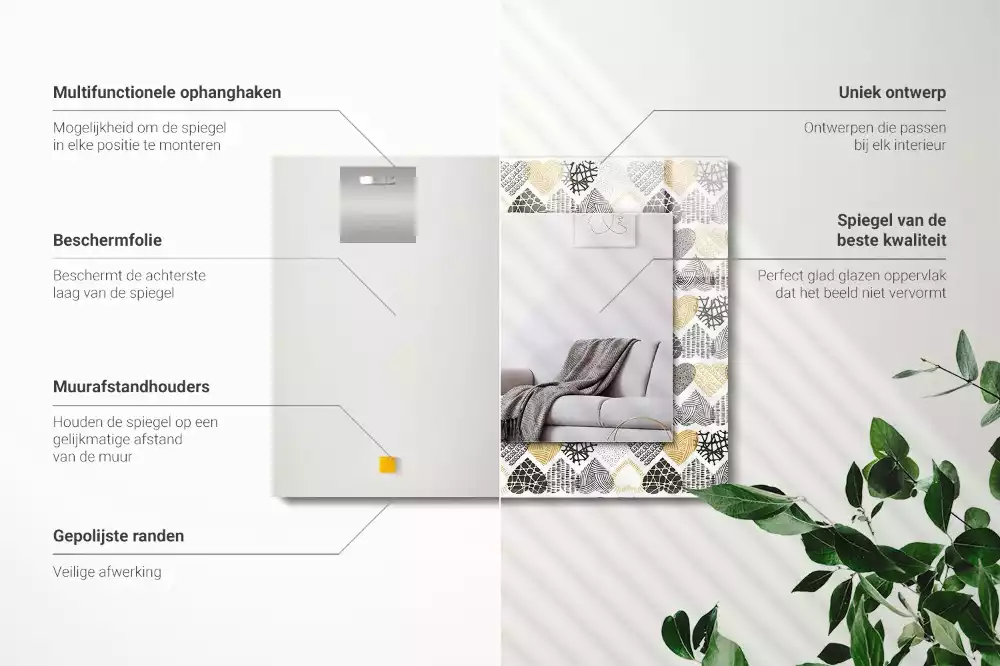 Négyszögletes dísztükör Színes szívek