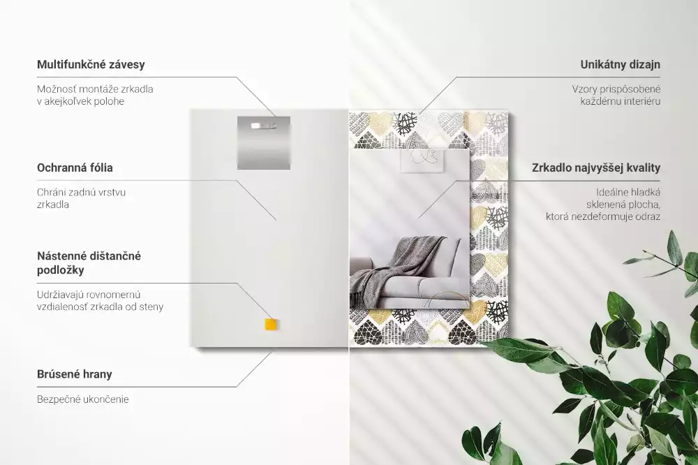 Négyszögletes dísztükör Színes szívek