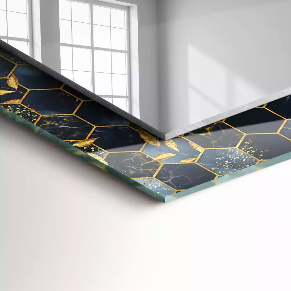 Négyszögletes dísztükör Hatszögű levelek