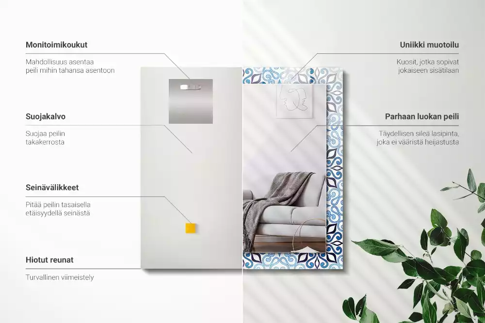 Négyszögletes dísztükör Kék dísz minta