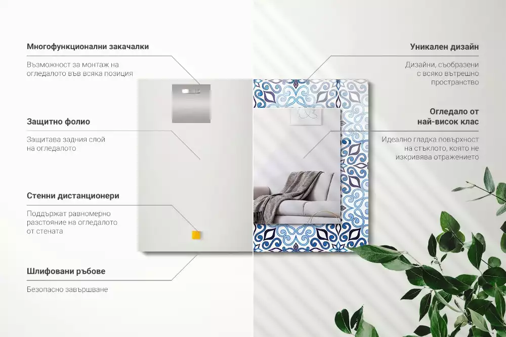 Négyszögletes dísztükör Kék dísz minta