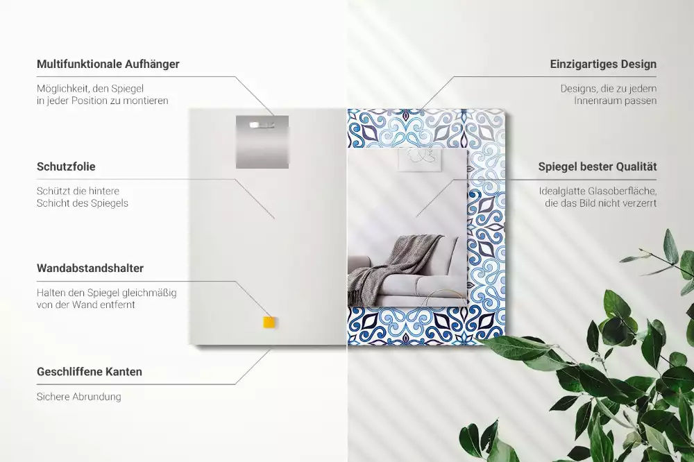 Négyszögletes dísztükör Kék dísz minta