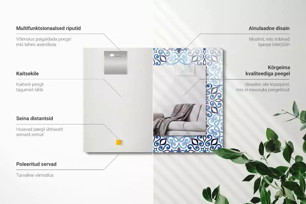 Négyszögletes dísztükör Kék dísz minta