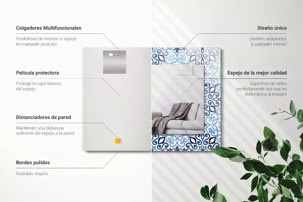 Négyszögletes dísztükör Kék dísz minta