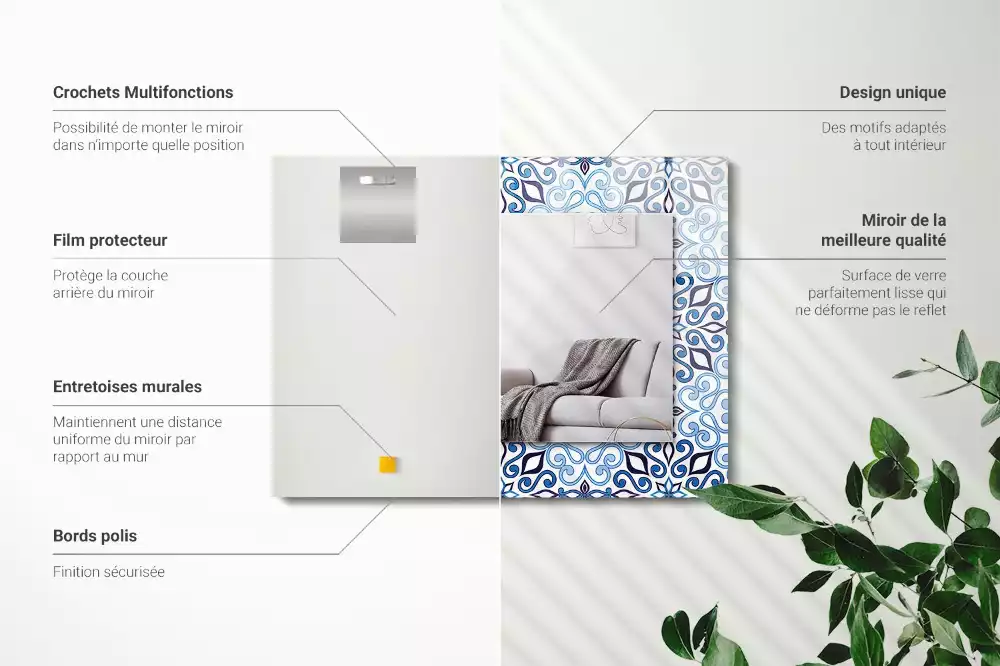 Négyszögletes dísztükör Kék dísz minta