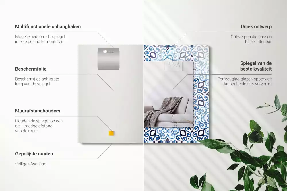 Négyszögletes dísztükör Kék dísz minta