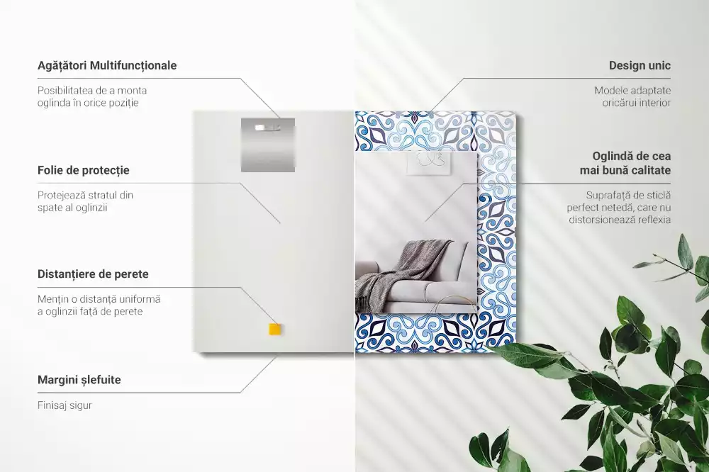 Négyszögletes dísztükör Kék dísz minta