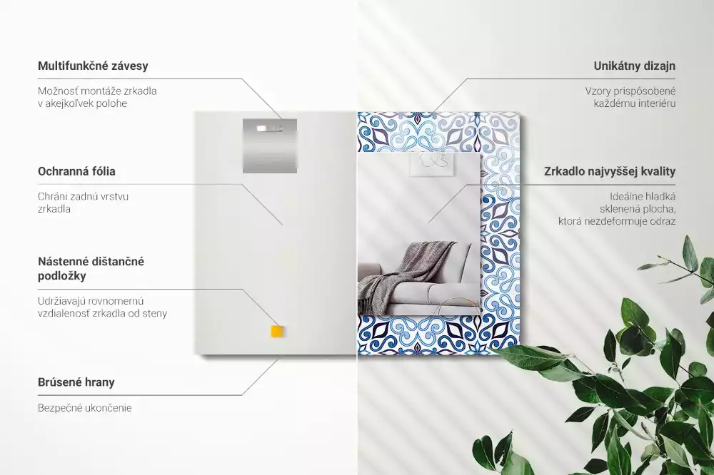 Négyszögletes dísztükör Kék dísz minta