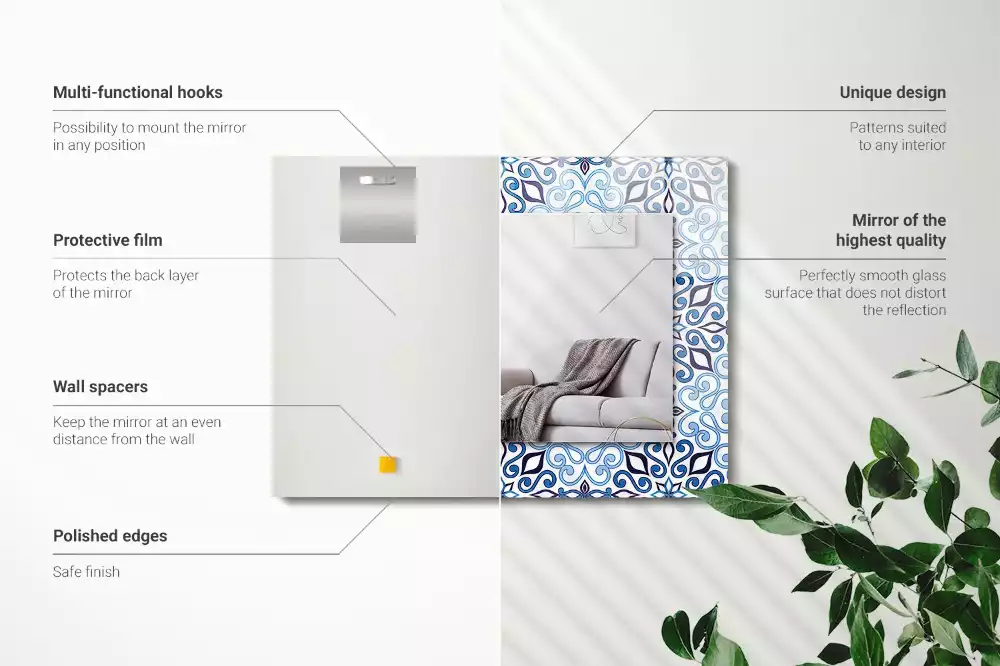 Négyszögletes dísztükör Kék dísz minta