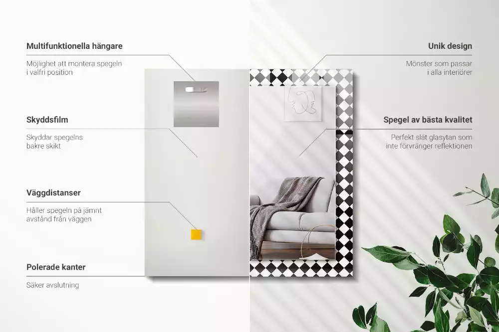 Négyszögletes dísztükör Fekete-fehér sakktábla