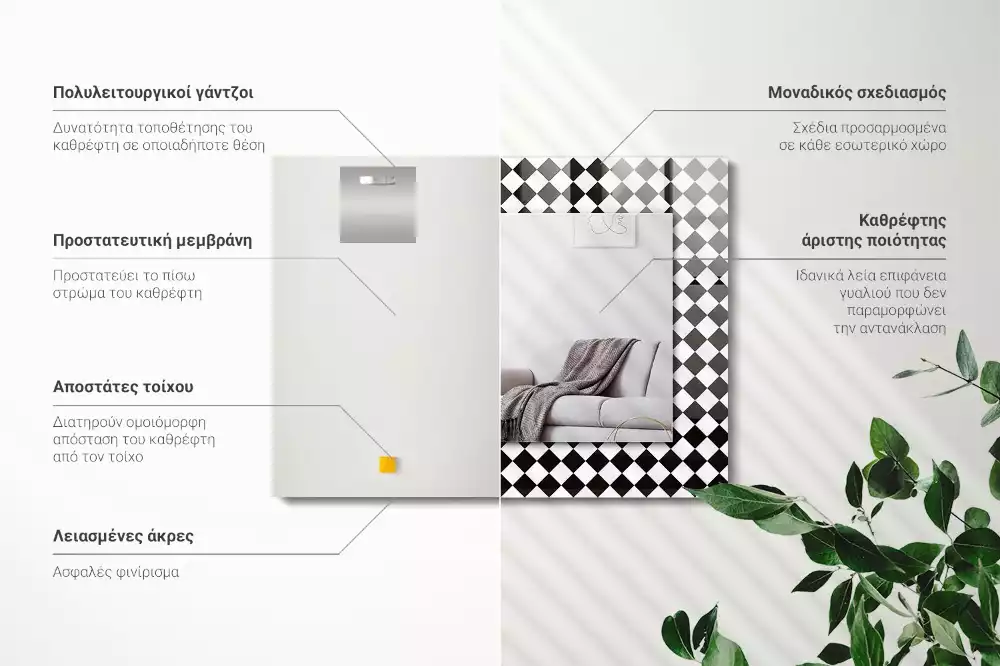 Négyszögletes dísztükör Fekete-fehér sakktábla