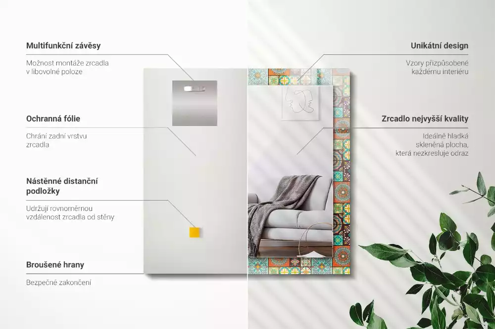 Négyszögletes dísztükör Színes mozaik csempe