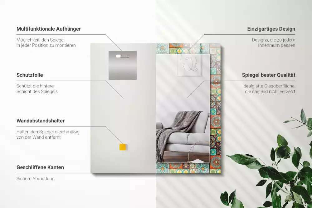 Négyszögletes dísztükör Színes mozaik csempe