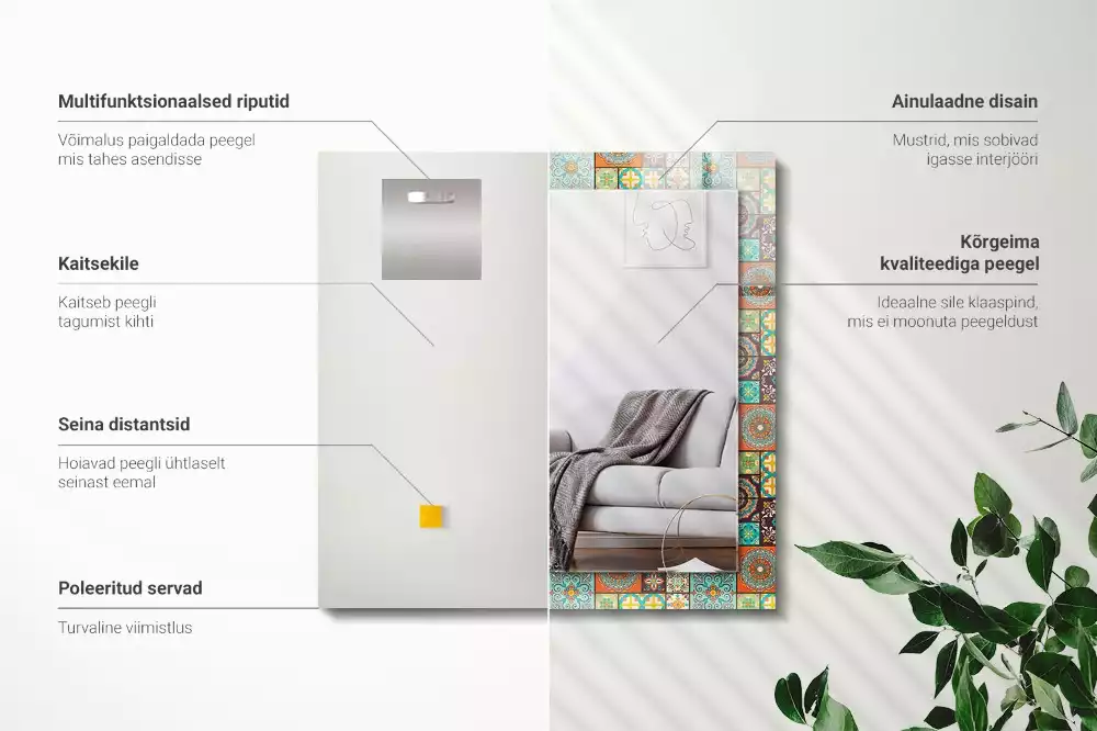 Négyszögletes dísztükör Színes mozaik csempe