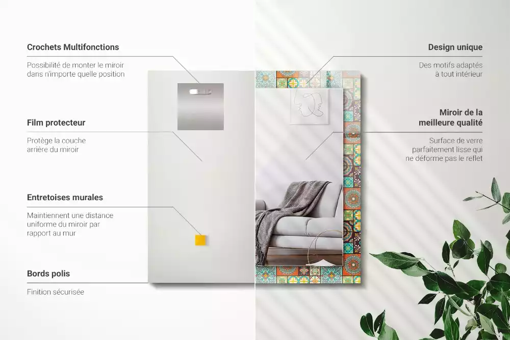 Négyszögletes dísztükör Színes mozaik csempe