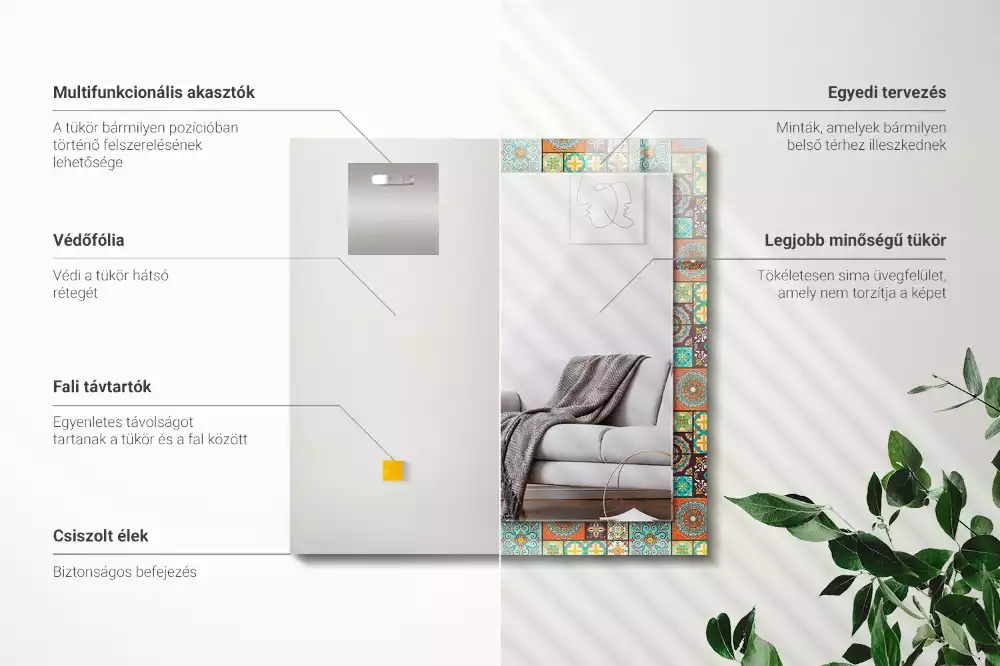 Négyszögletes dísztükör Színes mozaik csempe