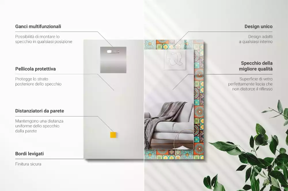 Négyszögletes dísztükör Színes mozaik csempe