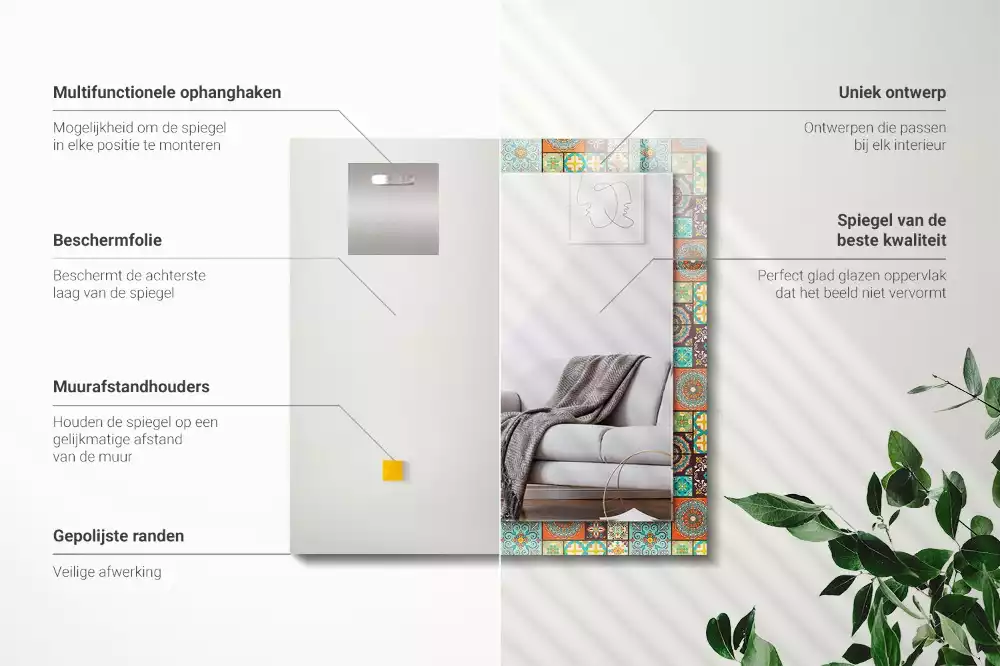 Négyszögletes dísztükör Színes mozaik csempe