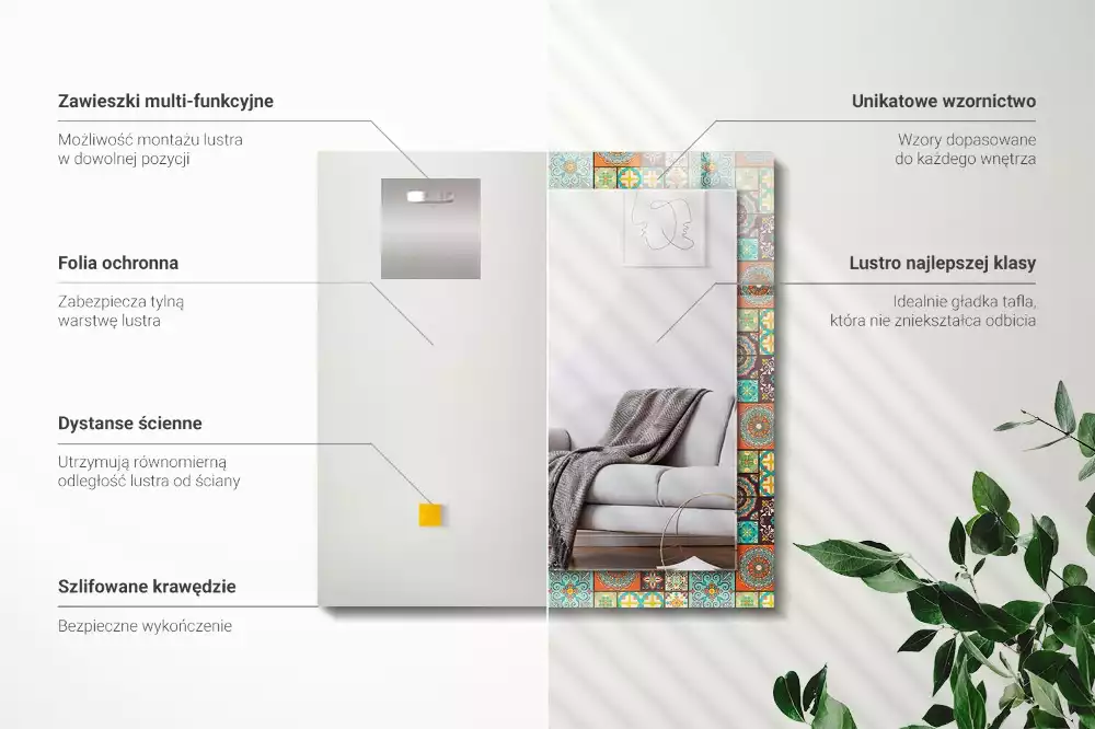 Négyszögletes dísztükör Színes mozaik csempe