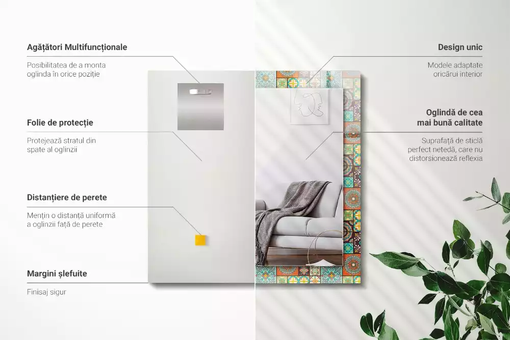 Négyszögletes dísztükör Színes mozaik csempe