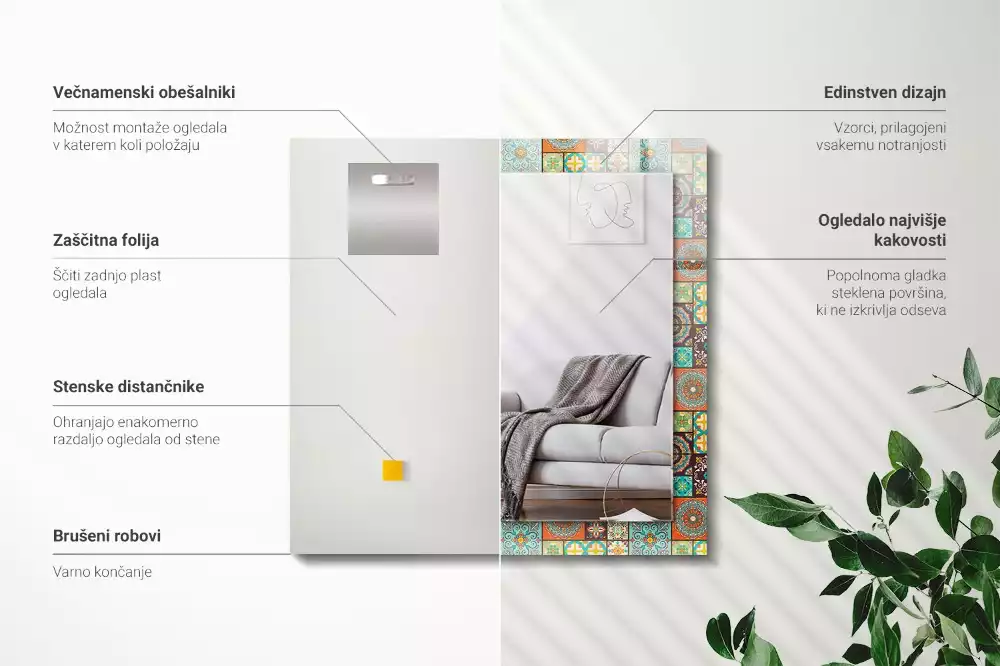 Négyszögletes dísztükör Színes mozaik csempe