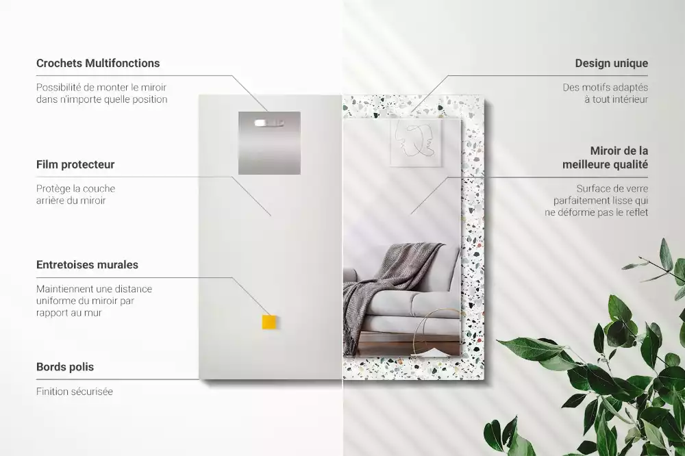 Négyszögletes dísztükör Terrazzo mozaik minta