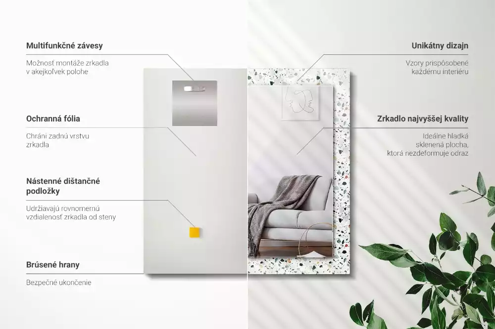 Négyszögletes dísztükör Terrazzo mozaik minta