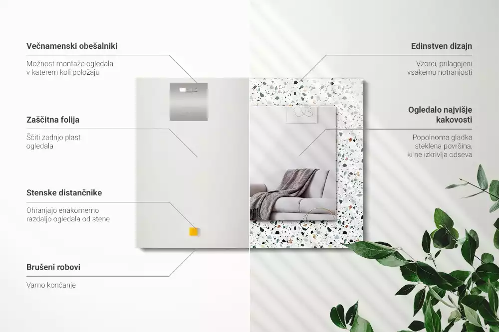 Négyszögletes dísztükör Terrazzo mozaik minta