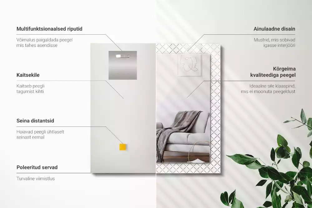 Négyszögletes dísztükör Kockás mintavonalak