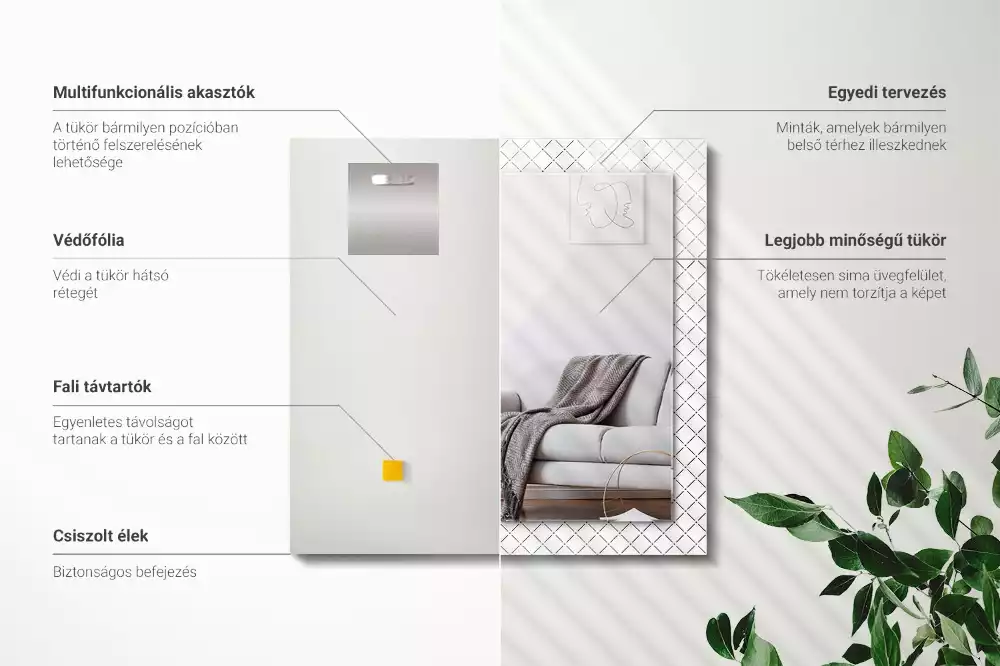 Négyszögletes dísztükör Kockás mintavonalak