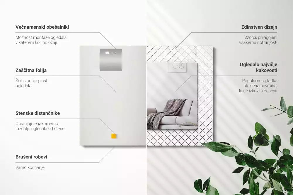 Négyszögletes dísztükör Kockás mintavonalak