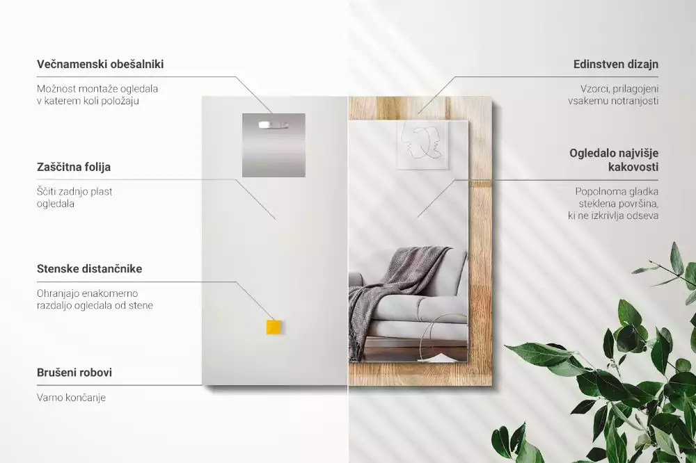 Négyszögletes dísztükör Fa textúra