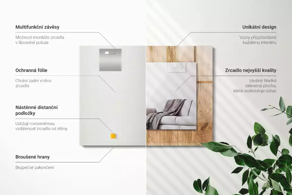 Négyszögletes dísztükör Fa textúra