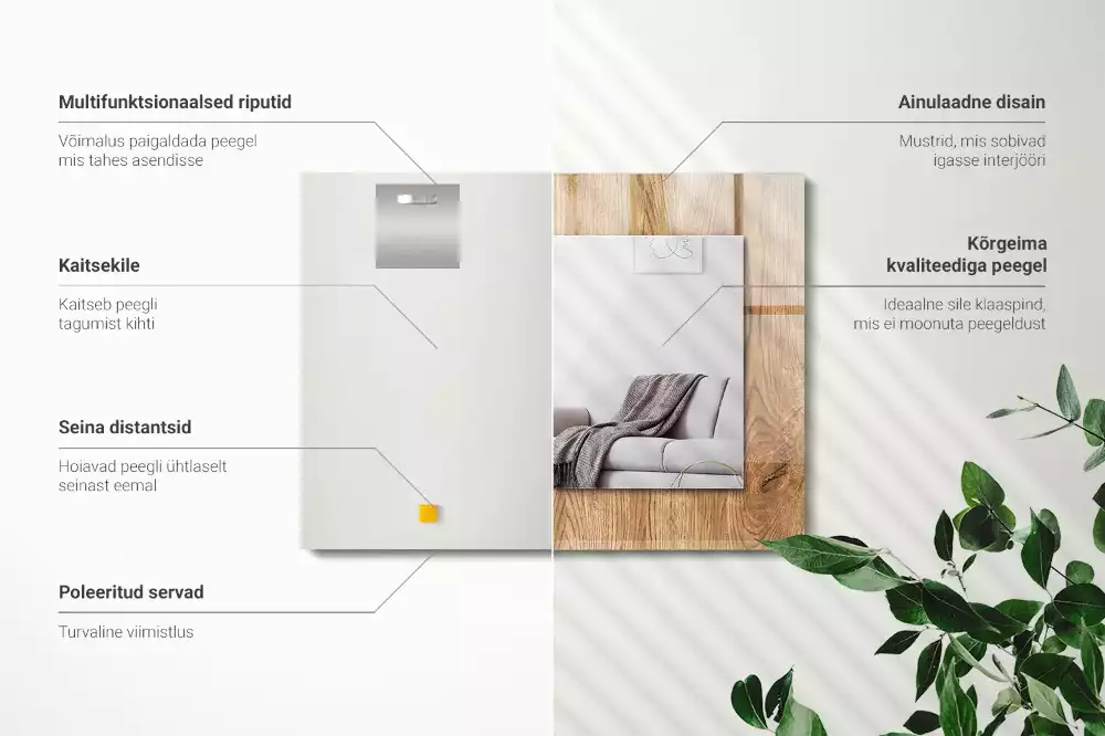 Négyszögletes dísztükör Fa textúra