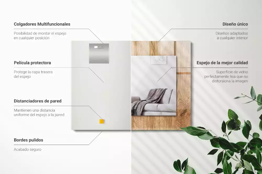 Négyszögletes dísztükör Fa textúra