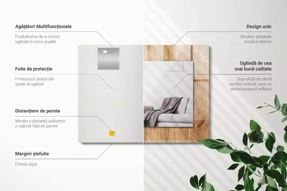 Négyszögletes dísztükör Fa textúra