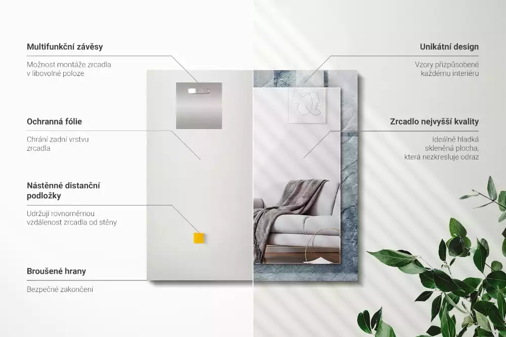 Négyszögletes tükör fali dísz Rock textúra kő