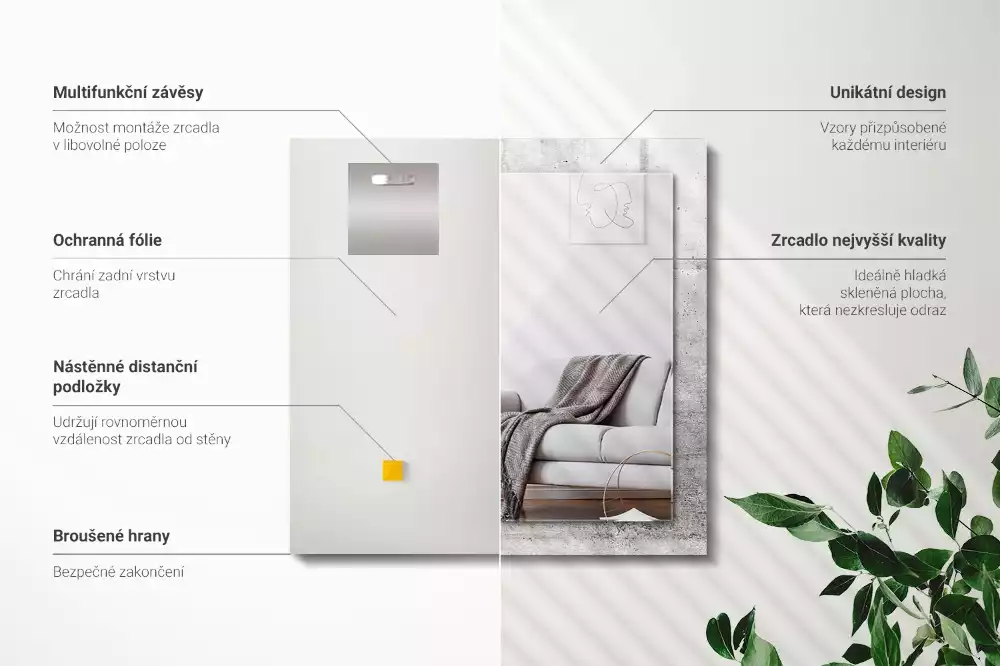 Négyszögletes dísztükör Betonfal textúra