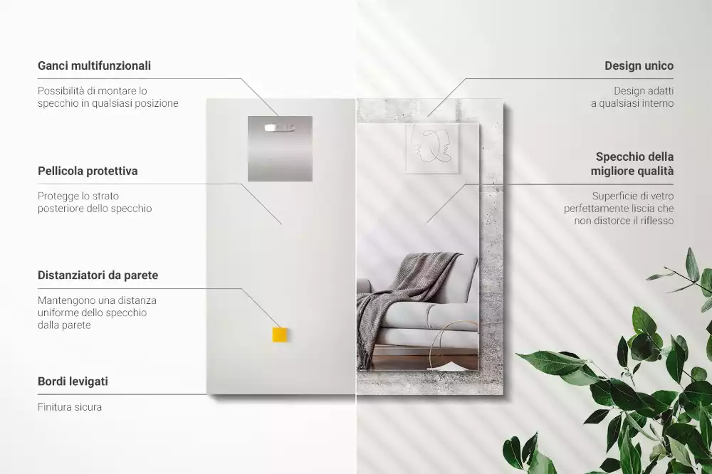 Négyszögletes dísztükör Betonfal textúra