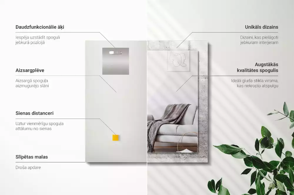 Négyszögletes dísztükör Betonfal textúra