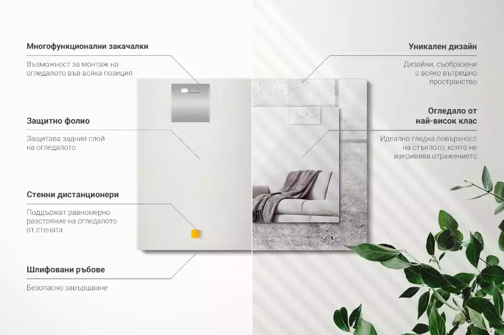 Négyszögletes dísztükör Betonfal textúra