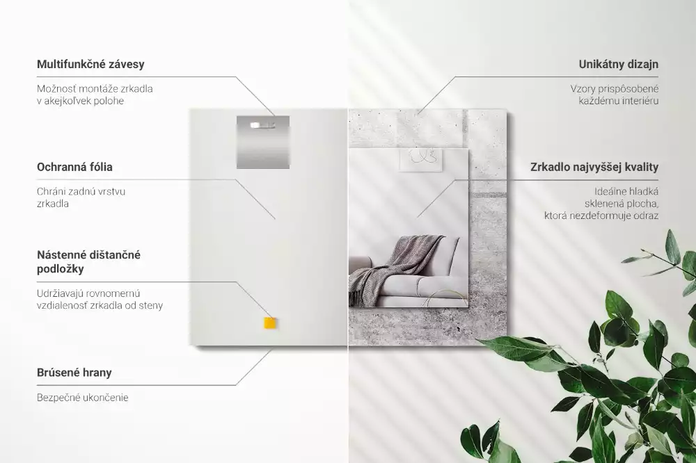 Négyszögletes dísztükör Betonfal textúra