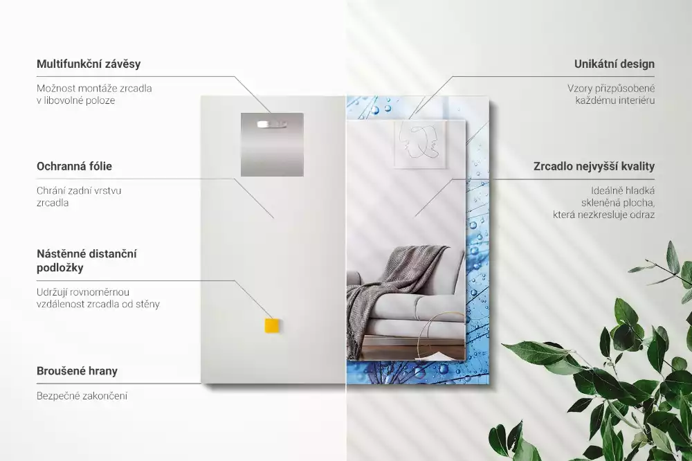 Négyszögletes dísztükör Csepp a pitypangon