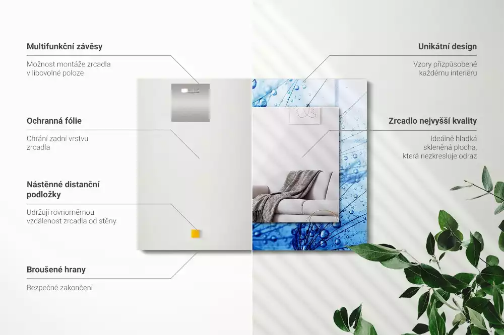 Négyszögletes dísztükör Csepp a pitypangon