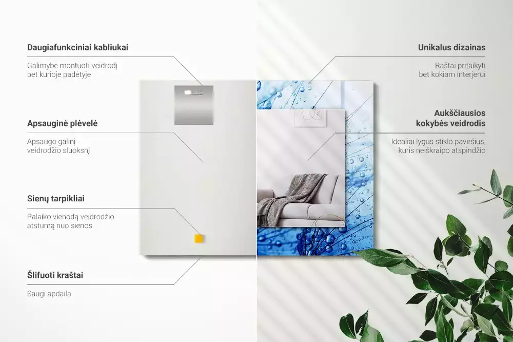 Négyszögletes dísztükör Csepp a pitypangon