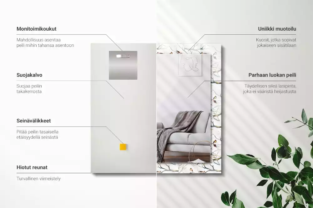 Négyszögletes dísztükör Madarak az ágakon