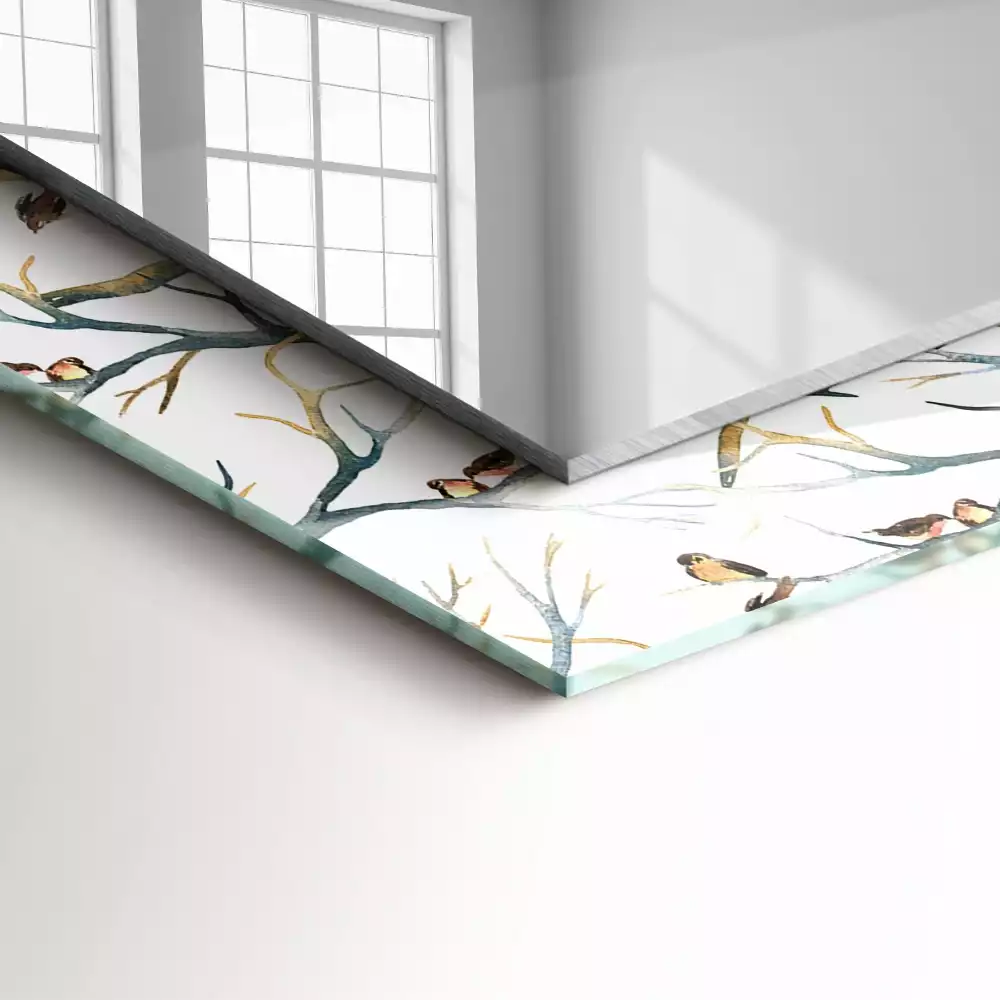 Négyszögletes dísztükör Madarak az ágakon