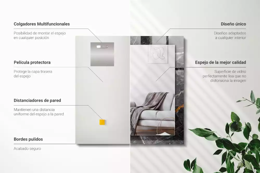 Négyszögletes dísztükör Fekete márvány erek