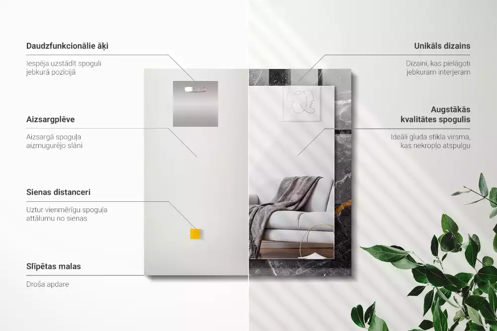 Négyszögletes dísztükör Fekete márvány erek